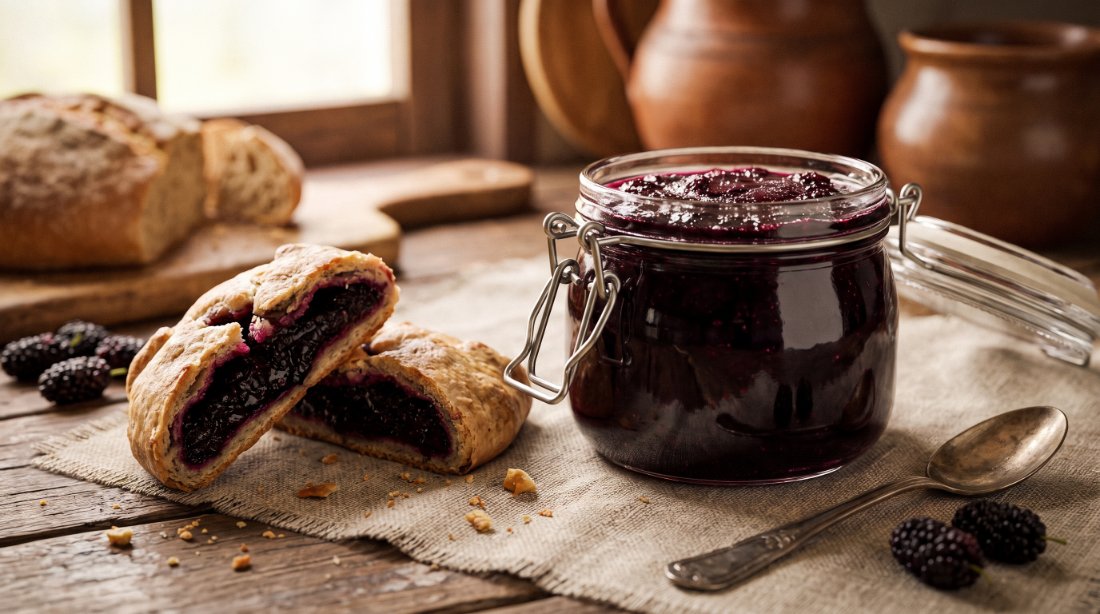 Mulberry jam, fruit filling and chocolate inclusion concepts