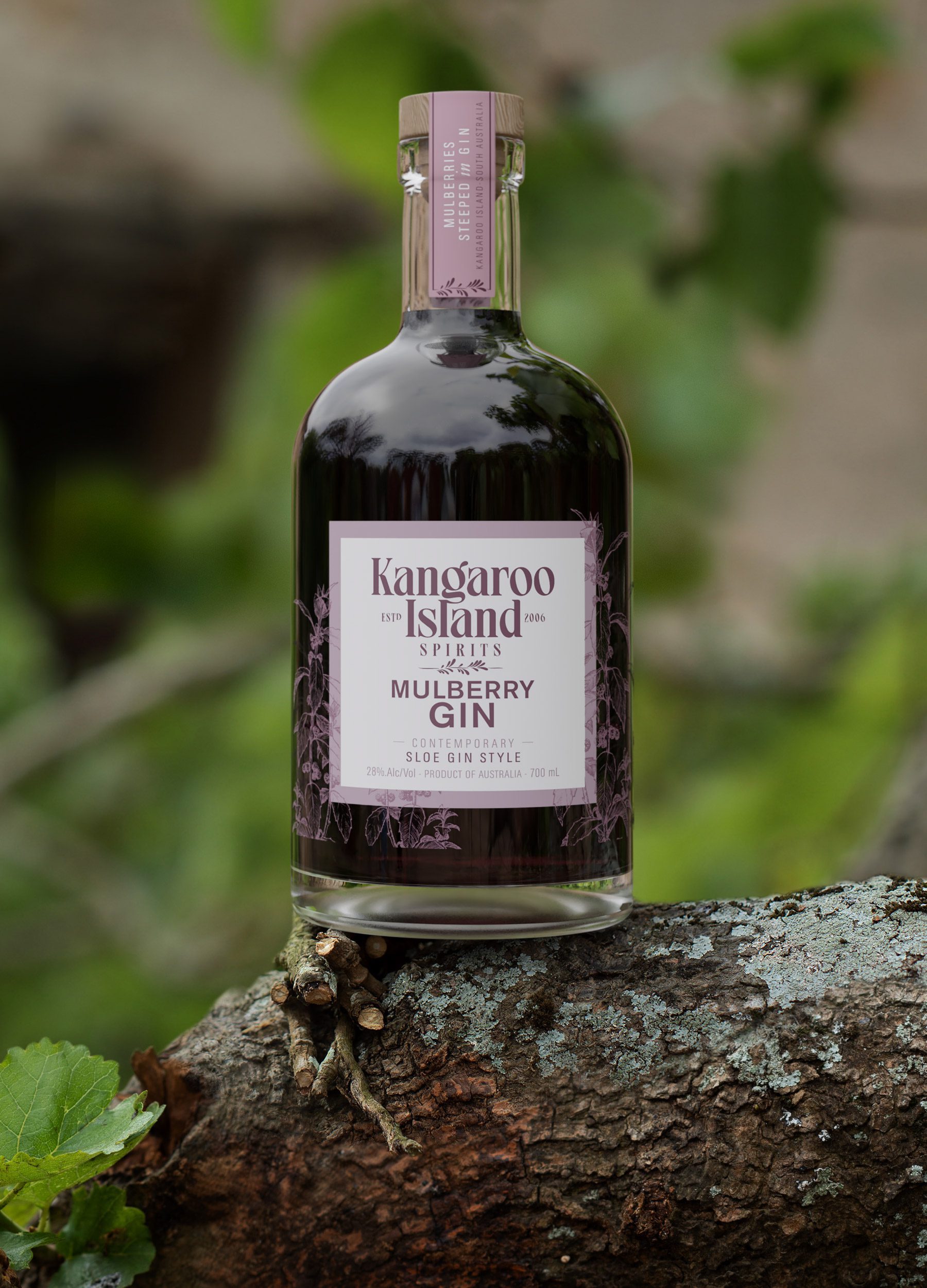 Kangaroo Island Spirits Mulberry Gin made with Nockburra organic mulberries